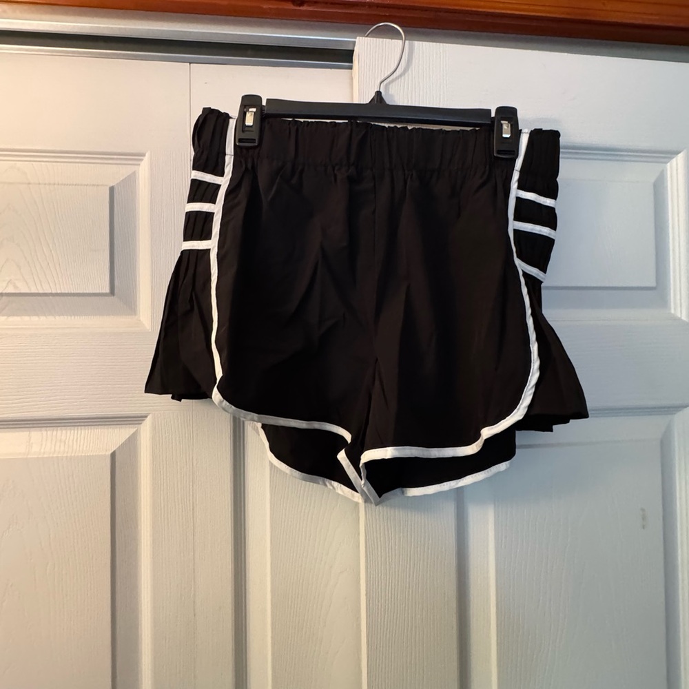 Black Women's Athletic Shorts with Pleated Sides